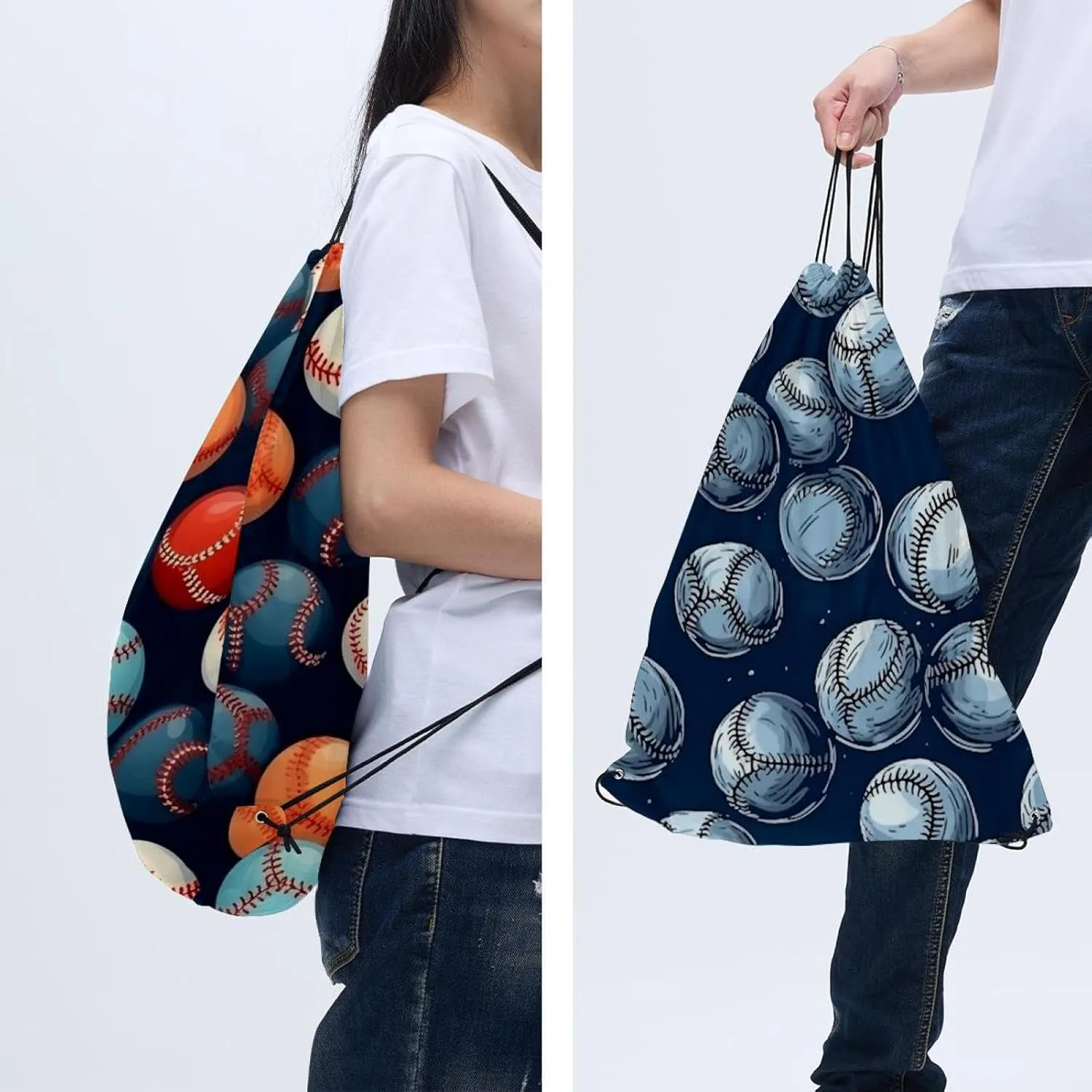 2 Pcs Baseball Ball Background Drawstring Backpack Bag Sport Gym Sack pack
