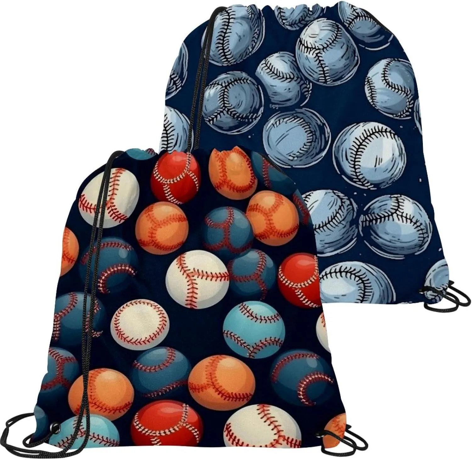 2 Pcs Baseball Ball Background Drawstring Backpack Bag Sport Gym Sack pack
