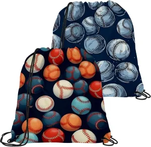 2 Pcs Baseball Ball Background Drawstring Backpack Bag Sport Gym Sack pack