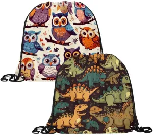 2 Pcs Dinosaur Drawstring Backpack Sports Gym Sack pack String Bag for Women Men