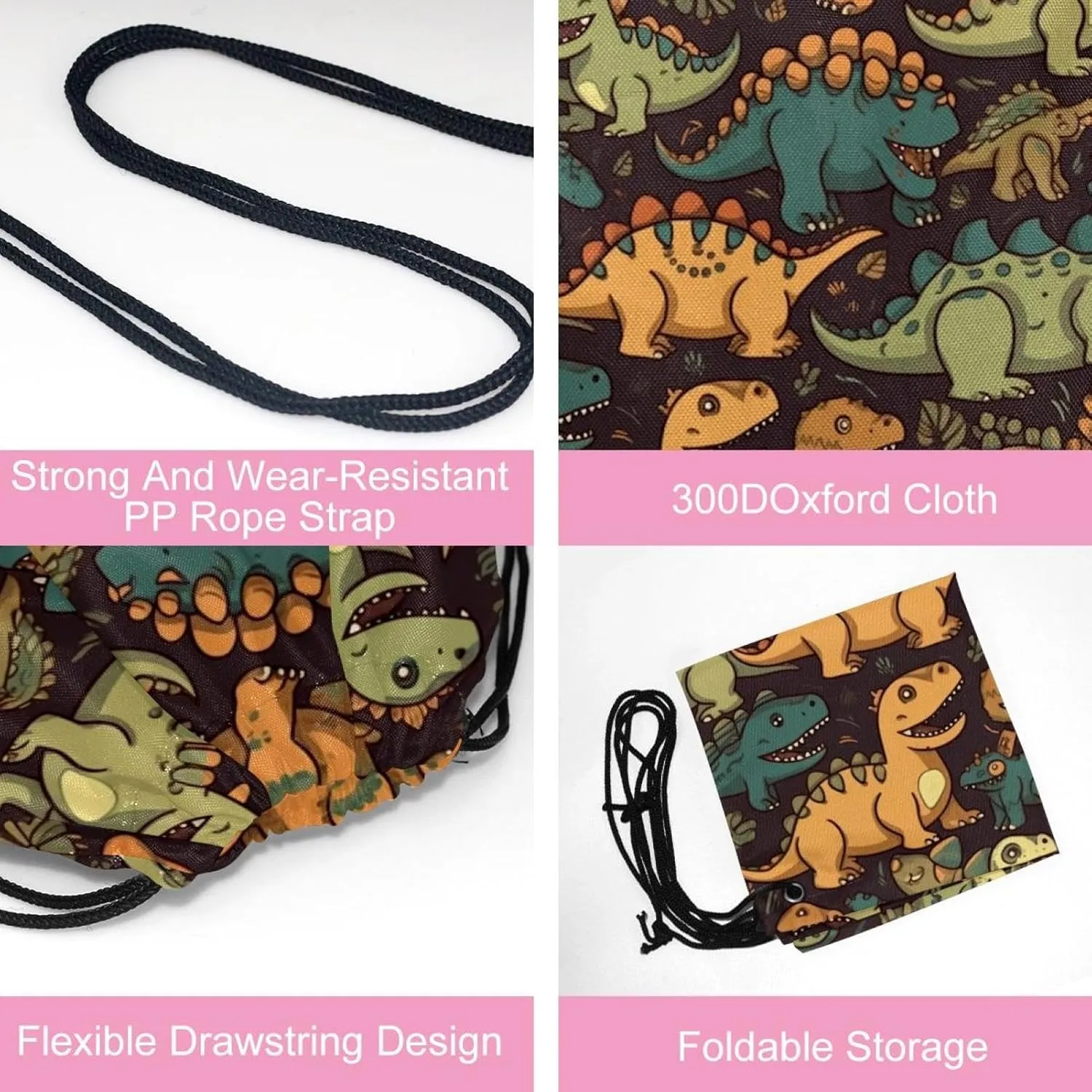 2 Pcs Dinosaur Drawstring Backpack Sports Gym Sack pack String Bag for Women Men