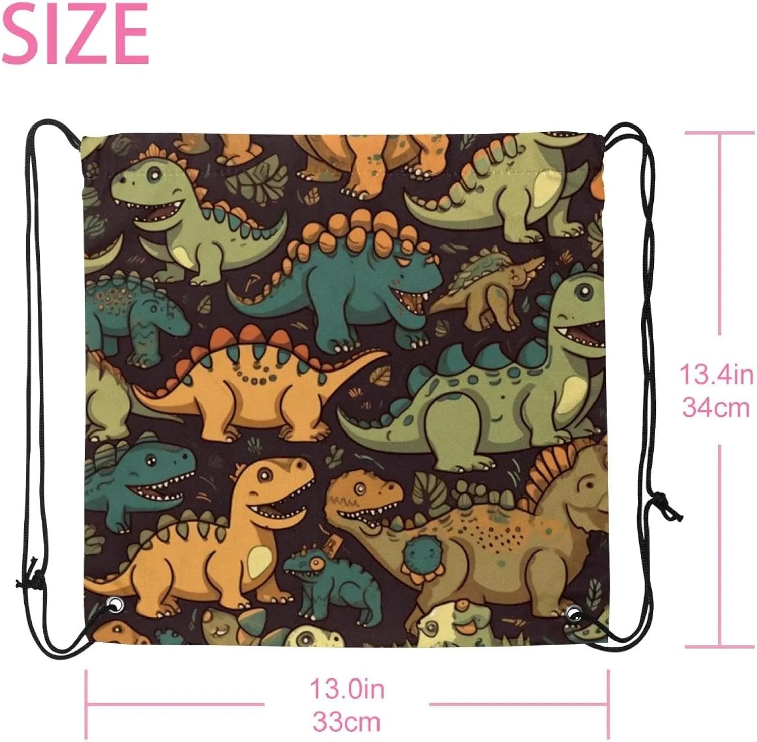 2 Pcs Dinosaur Drawstring Backpack Sports Gym Sack pack String Bag for Women Men