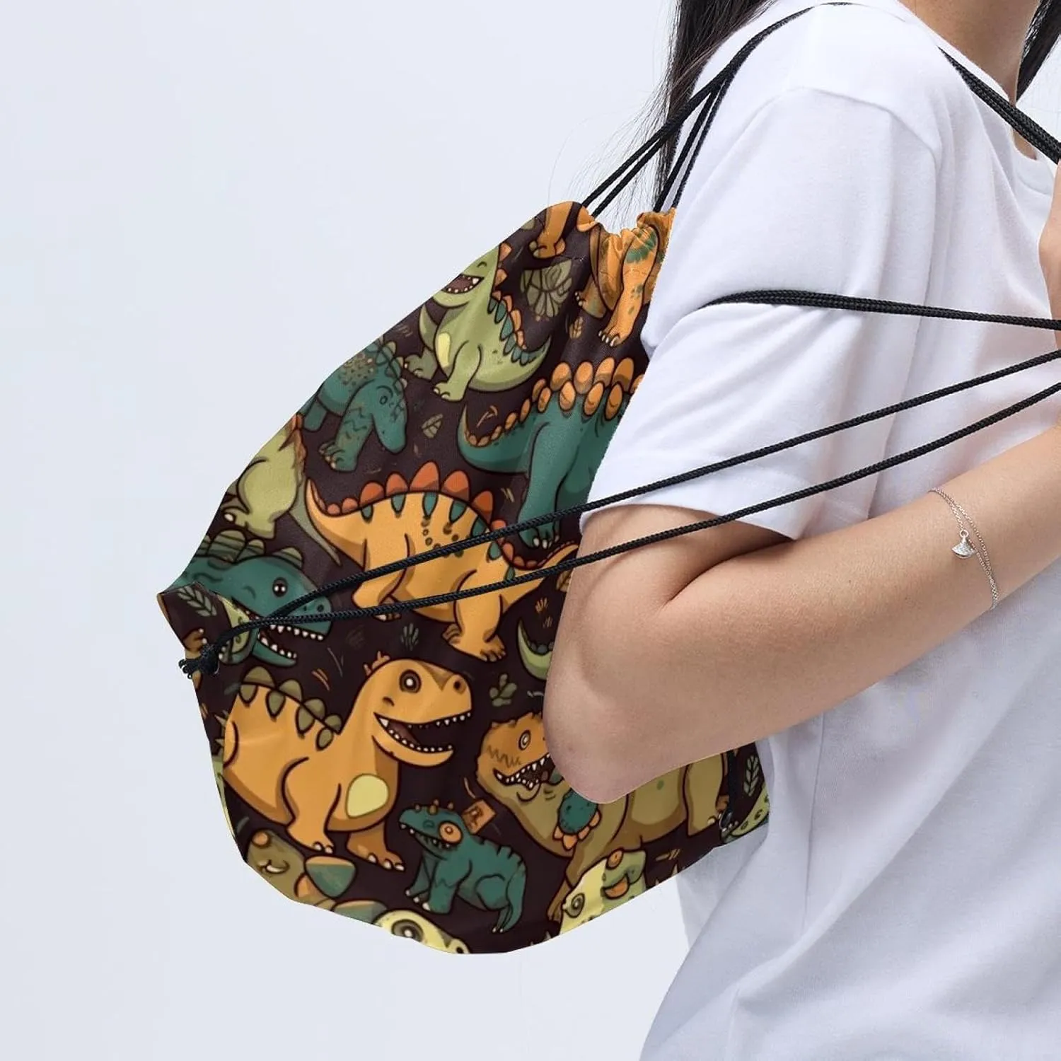 2 Pcs Dinosaur Drawstring Backpack Sports Gym Sack pack String Bag for Women Men