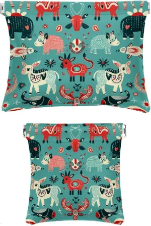 2 PCS Faux Leather Pocket Cosmetic Bag, Small Makeup Pouch Purse, Mini Portable Cosmetic Bags for Women, Multi-functional Shrapnel Storage Bag, Cow Pig Fox Sheep Cartoon Lovely Animal