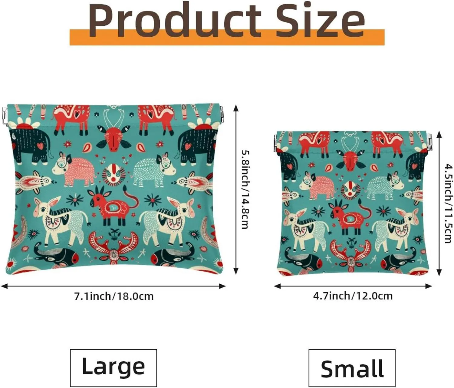 2 PCS Faux Leather Pocket Cosmetic Bag, Small Makeup Pouch Purse, Mini Portable Cosmetic Bags for Women, Multi-functional Shrapnel Storage Bag, Cow Pig Fox Sheep Cartoon Lovely Animal
