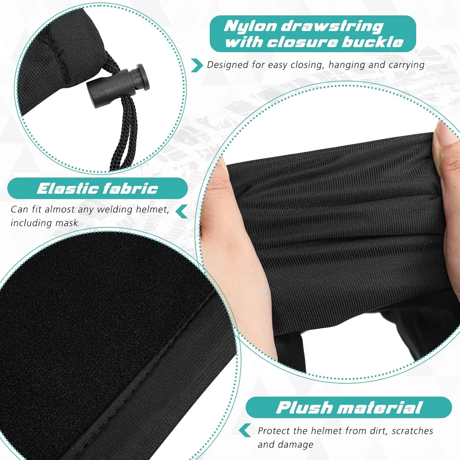 2 Pcs Helmet Bag Welding Motorcycle Hood Bag with Drawstring Locking, Microfiber Large Lightweight for Ski Riding Racing Snowmobile Dirt Bicycle Bike Fire Helmet Storage Accessories (Black)
