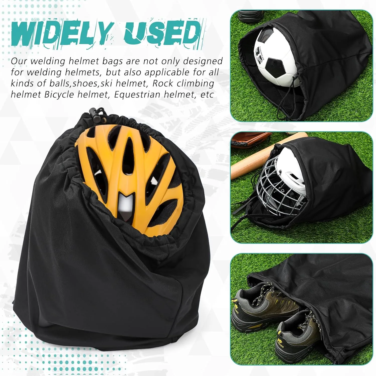 2 Pcs Helmet Bag Welding Motorcycle Hood Bag with Drawstring Locking, Microfiber Large Lightweight for Ski Riding Racing Snowmobile Dirt Bicycle Bike Fire Helmet Storage Accessories (Black)