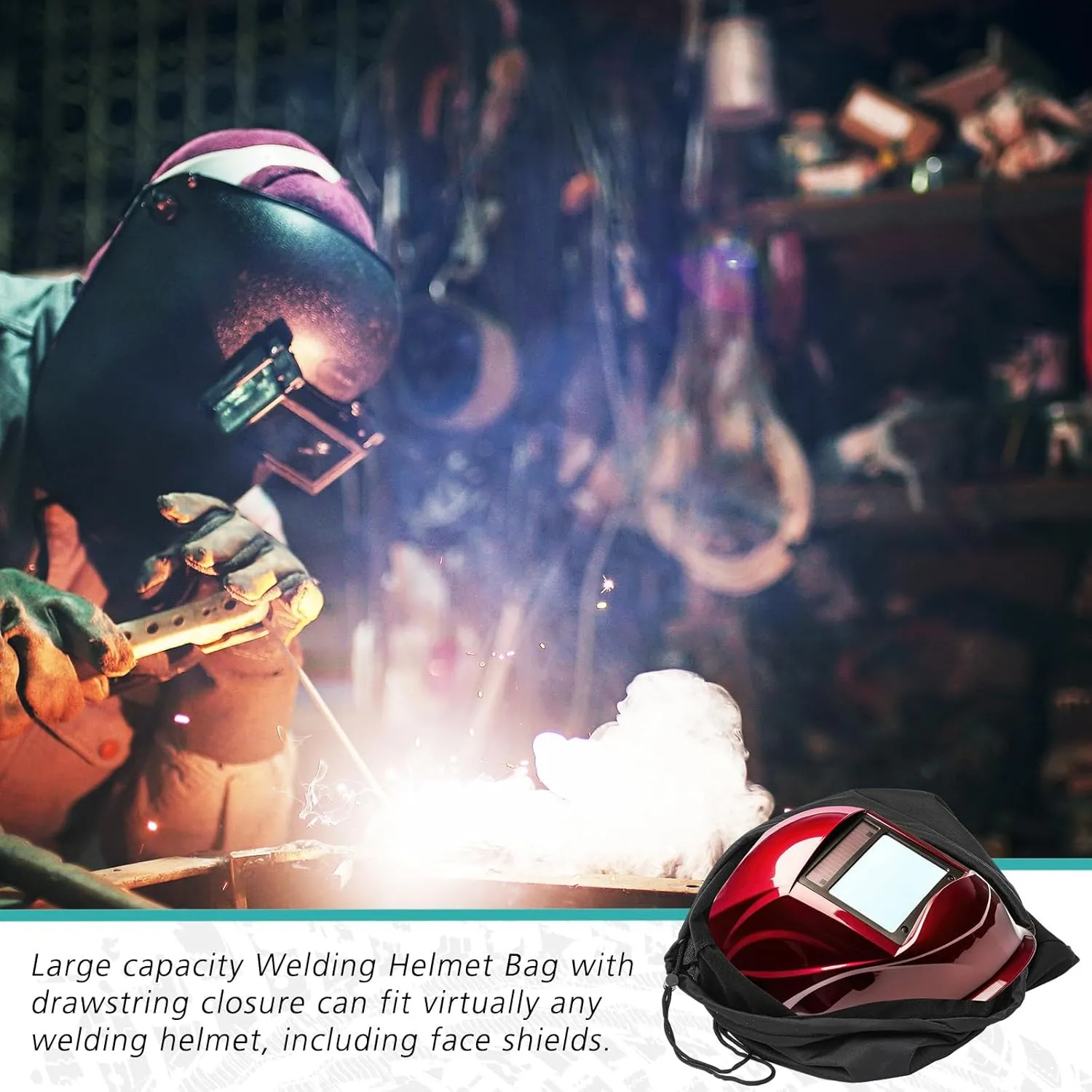 2 Pcs Helmet Bag Welding Motorcycle Hood Bag with Drawstring Locking, Microfiber Large Lightweight for Ski Riding Racing Snowmobile Dirt Bicycle Bike Fire Helmet Storage Accessories (Black)