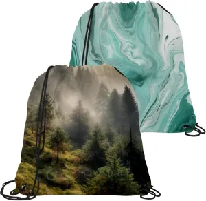 2 Pcs Misty Pine Forest on the Mountain Slope in a Nature Reserve Drawstring Backpack Drawstring Gym Bag Draw String Bag for Sports, Gym, Travel, Swimming, Beach