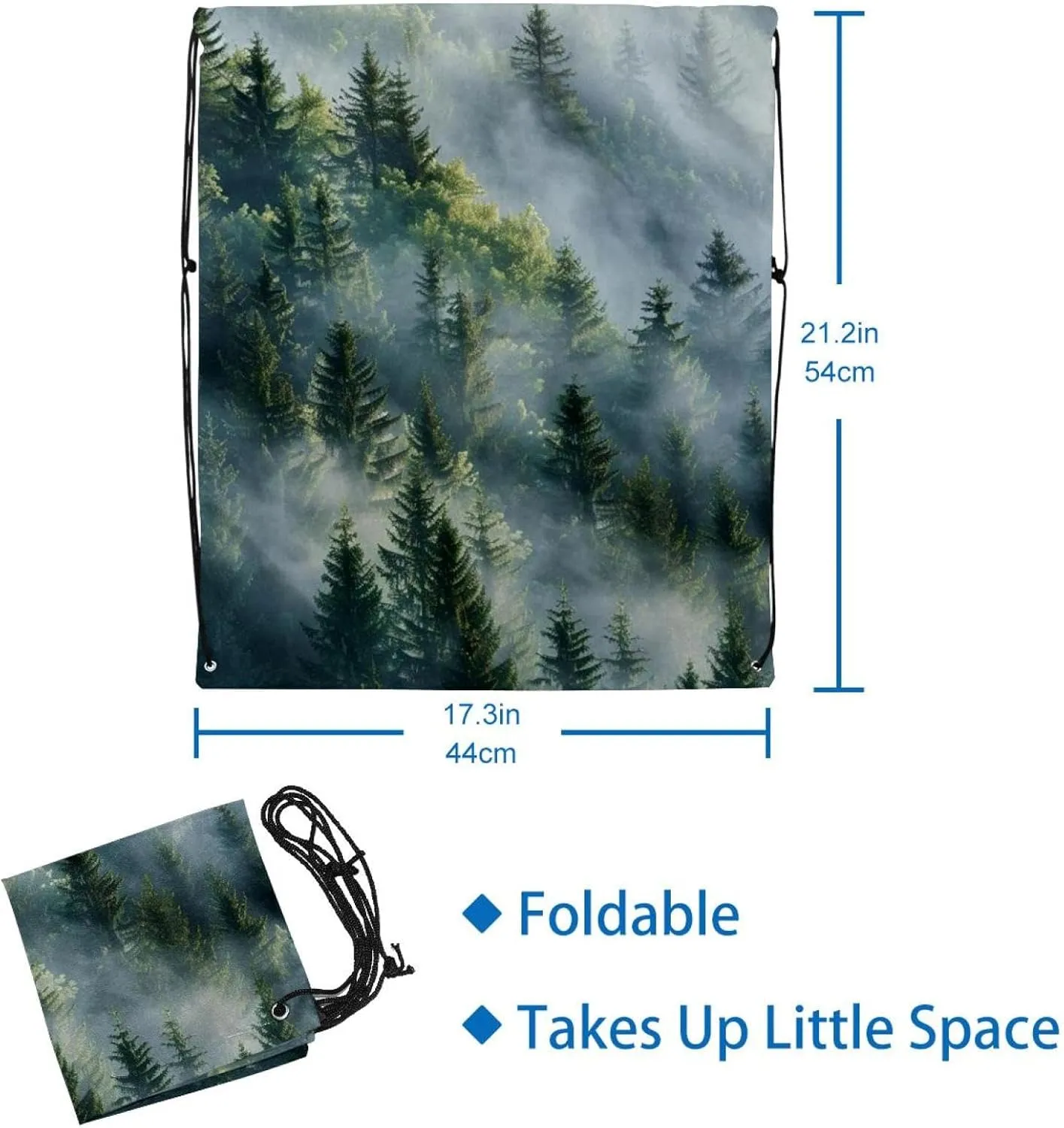 2 Pieces Drawstring Backpacks, Misty Pine Forest on the Mountain Slope in a Nature Reserve Draw String Back Bag Drawstring Bags for Sports, Gym, Travel, Swimming, Beach