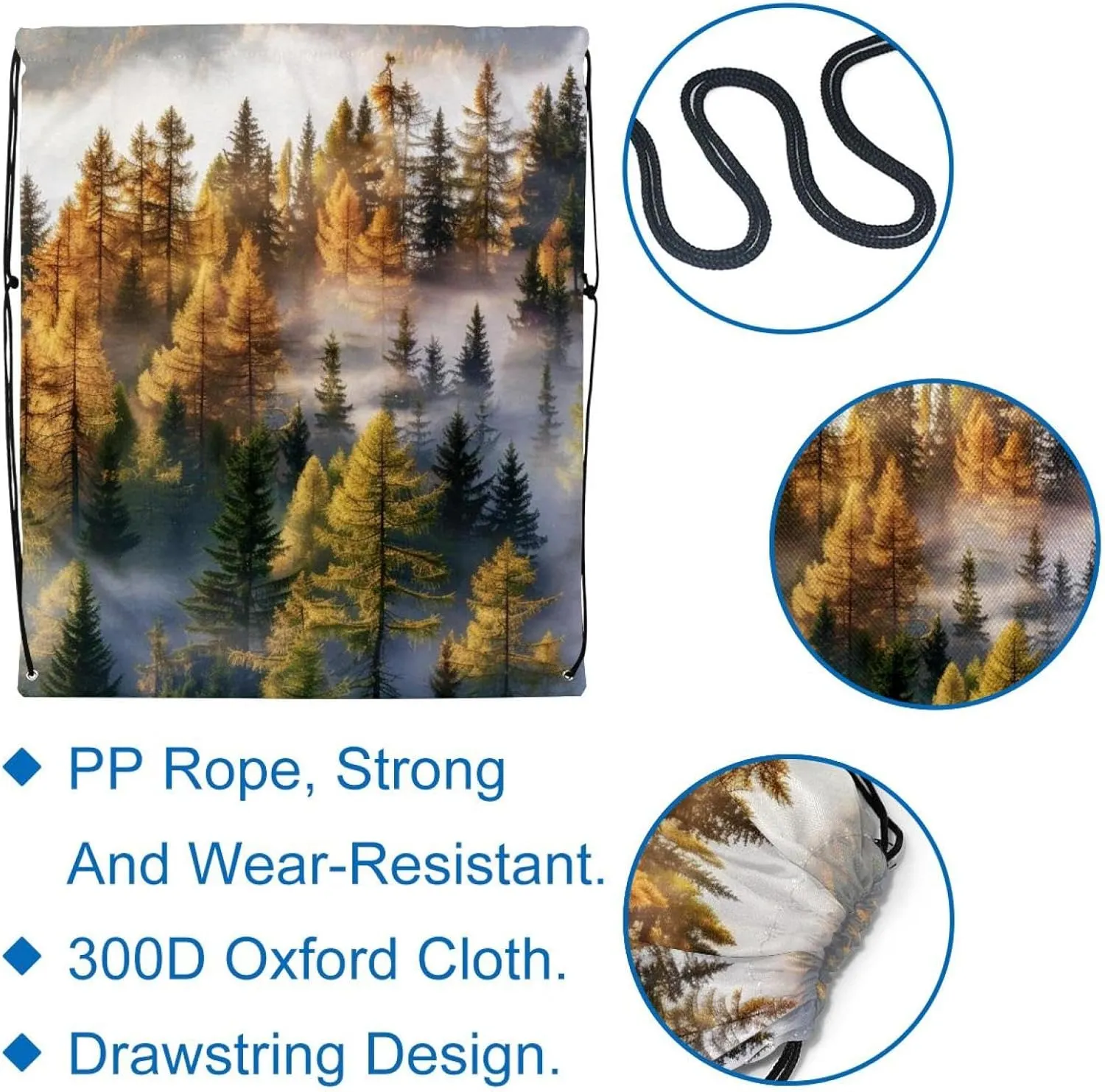 2 Pieces Drawstring Backpacks, Misty Pine Forest on the Mountain Slope in a Nature Reserve Draw String Back Bag Drawstring Bags for Sports, Gym, Travel, Swimming, Beach