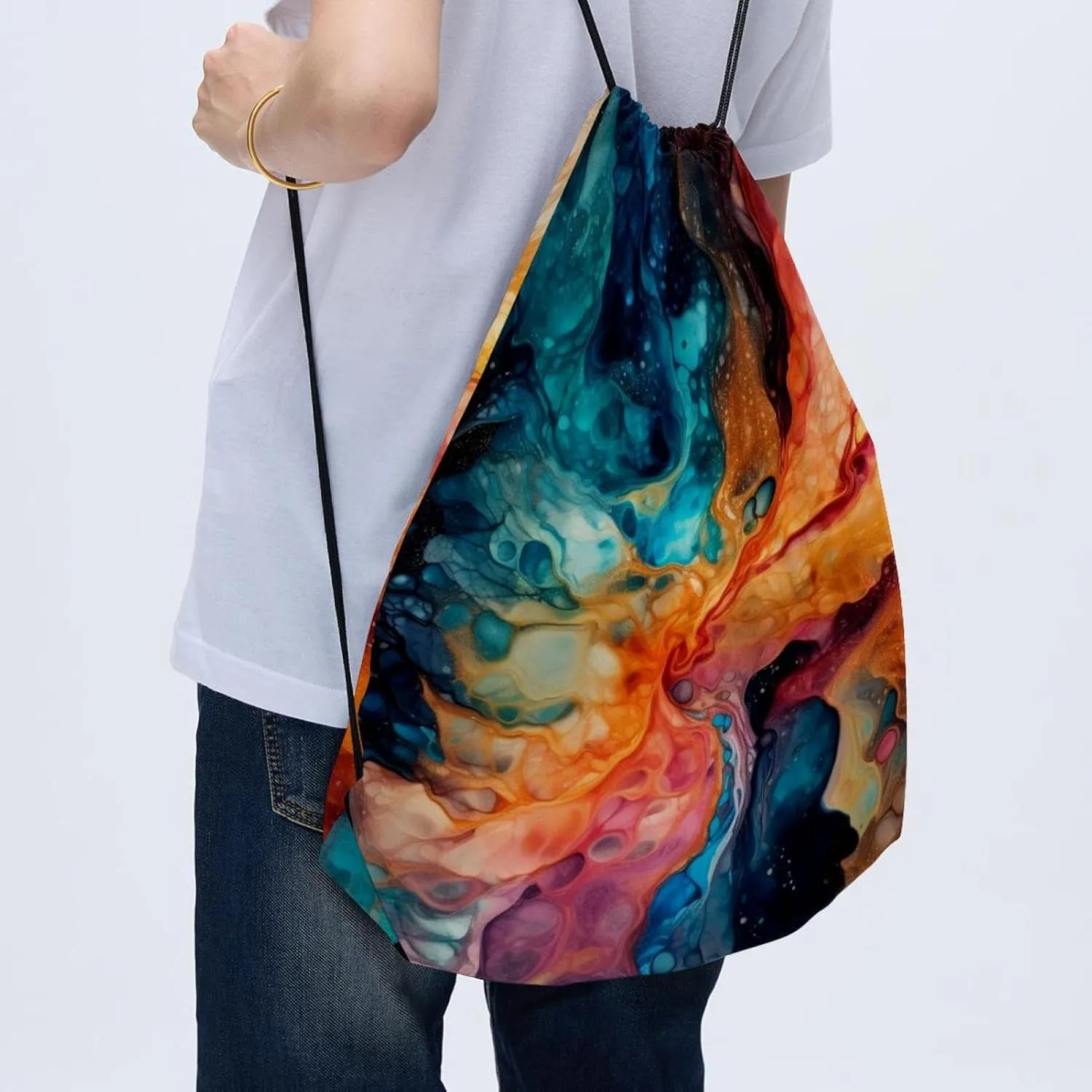 2 Pieces Marble Drawstring Backpack for Party Gym Sport Trip