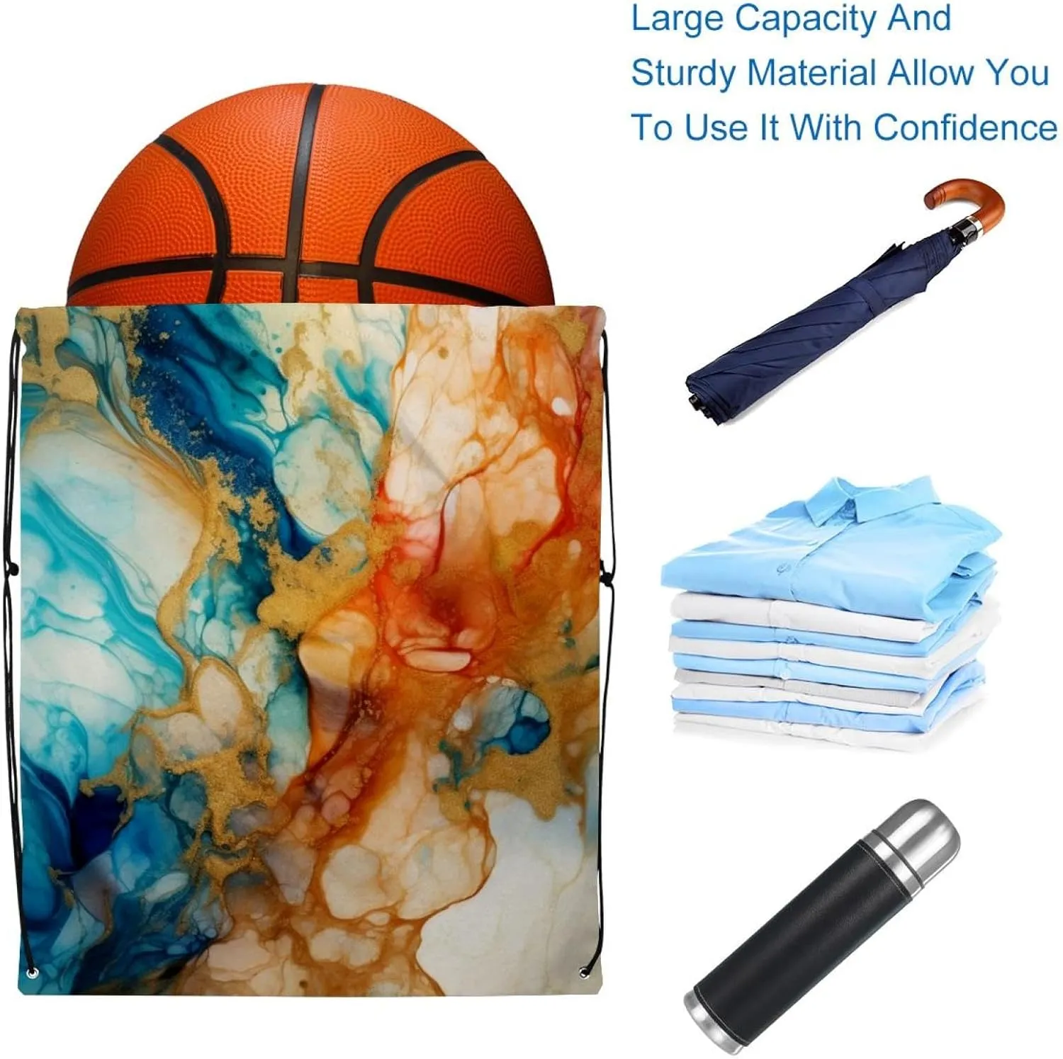 2 Pieces Marble Drawstring Backpack for Party Gym Sport Trip