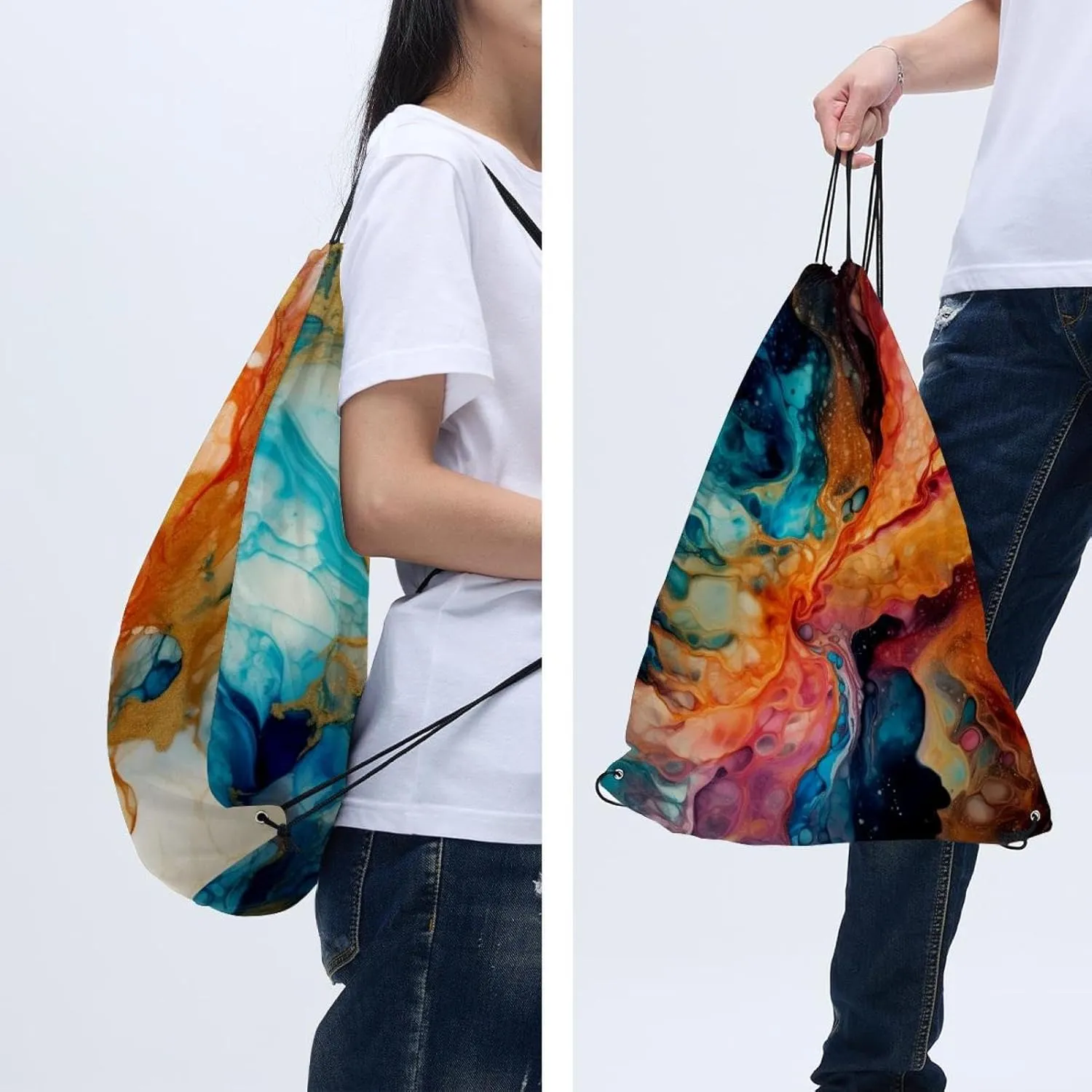 2 Pieces Marble Drawstring Backpack for Party Gym Sport Trip