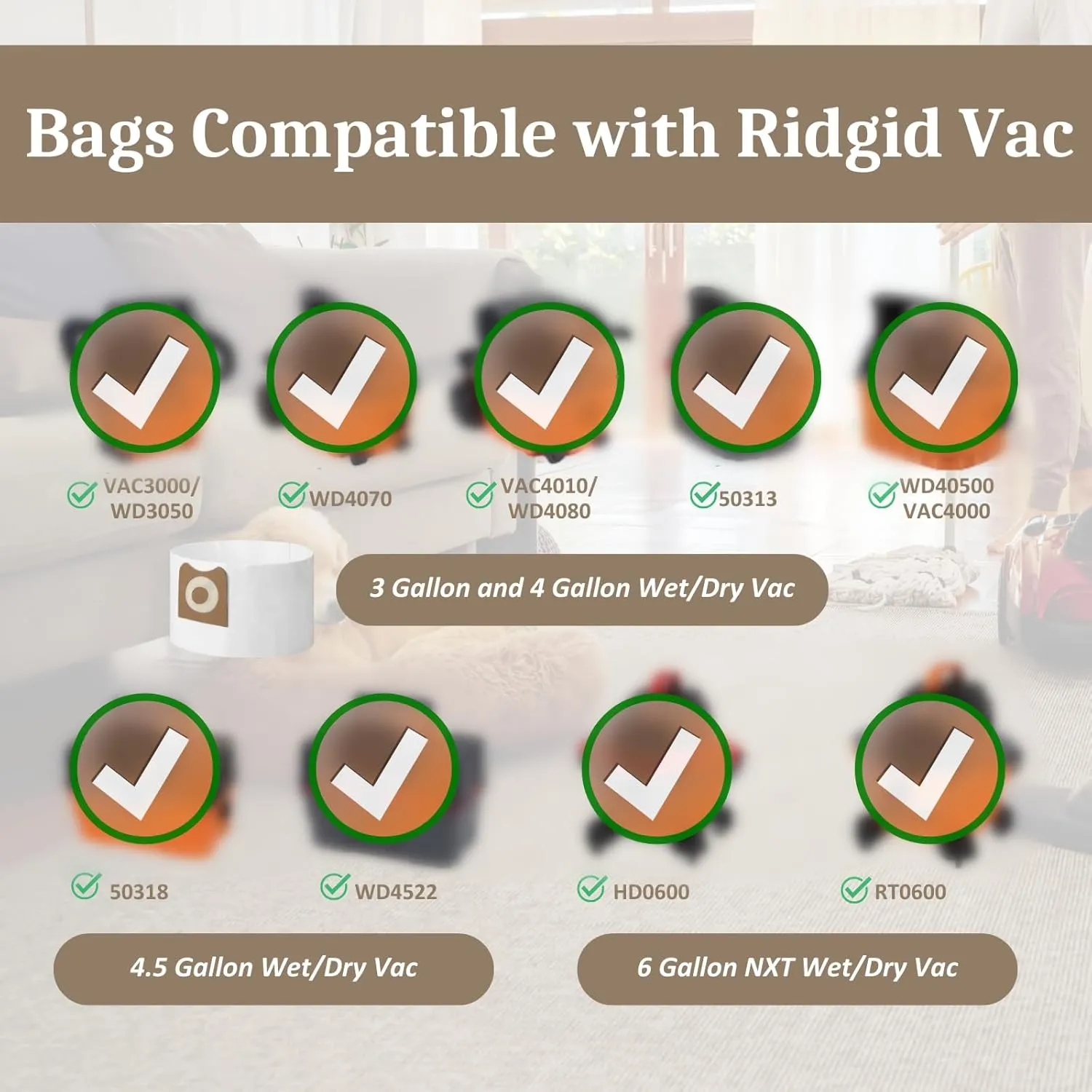20 Pack VF3501 High-Efficiency Dust Bag Compatible with Ridgid & Workshop 3-4.5 Gallon Vacuums, Replace Part# 23738 VF3501 WS32045F