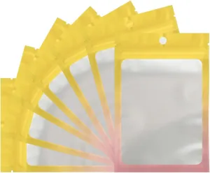 200-pack Mylar Bags Resealable Bags for Small Business with front Window Smell Proof Bag Clear Bags for Packaging bracelet candy gummies Gradient Color (4x6 inch,Yellow-Pink Gradient)