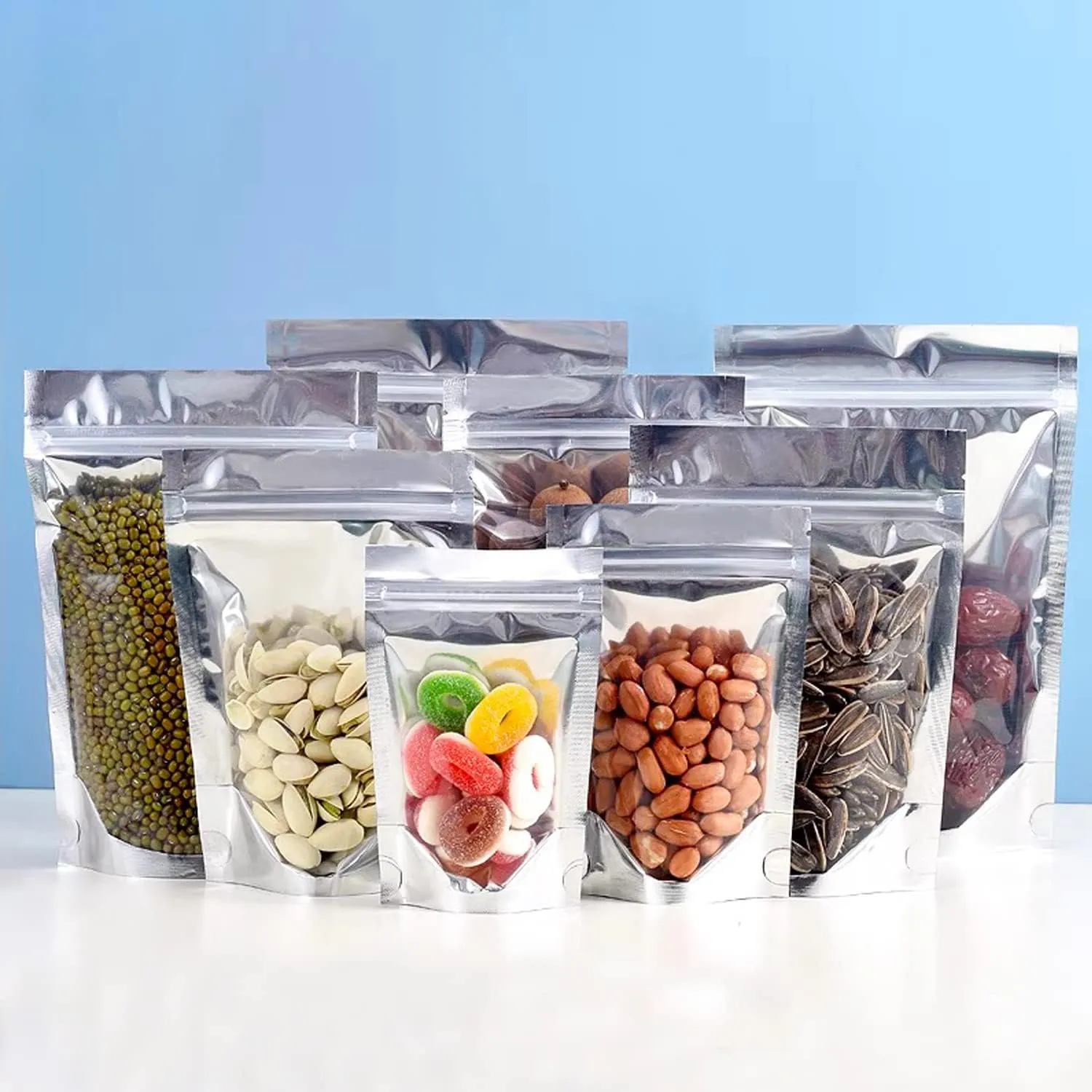 200 Pack Mylar Bags with Window for Food Storage and Resealable for Small Business Packaging Bag Supplies Great for Party Favor Food Storage (Silver, 5x8Inches)