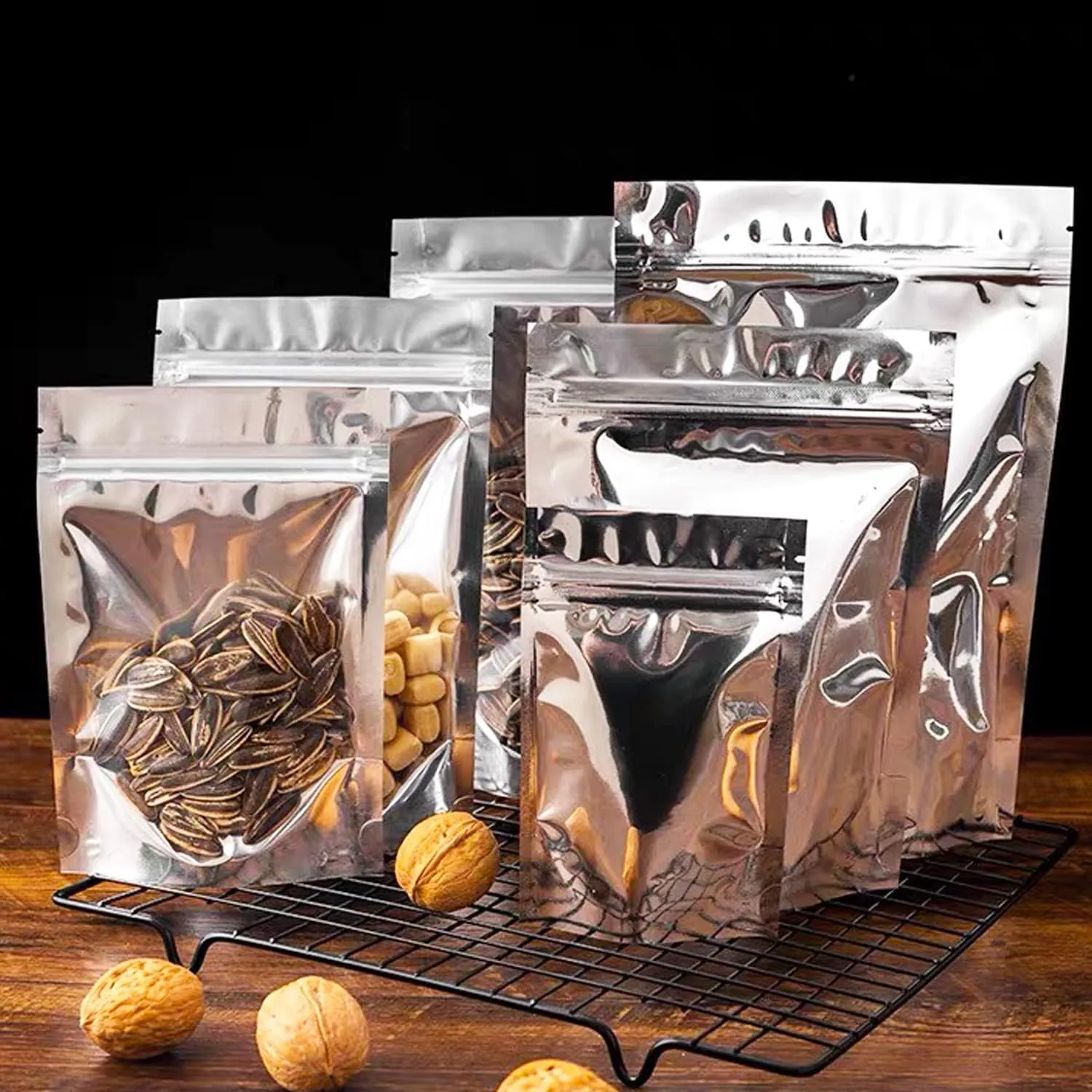 200 Pack Mylar Bags with Window for Food Storage and Resealable for Small Business Packaging Bag Supplies Great for Party Favor Food Storage (Silver, 5x8Inches)