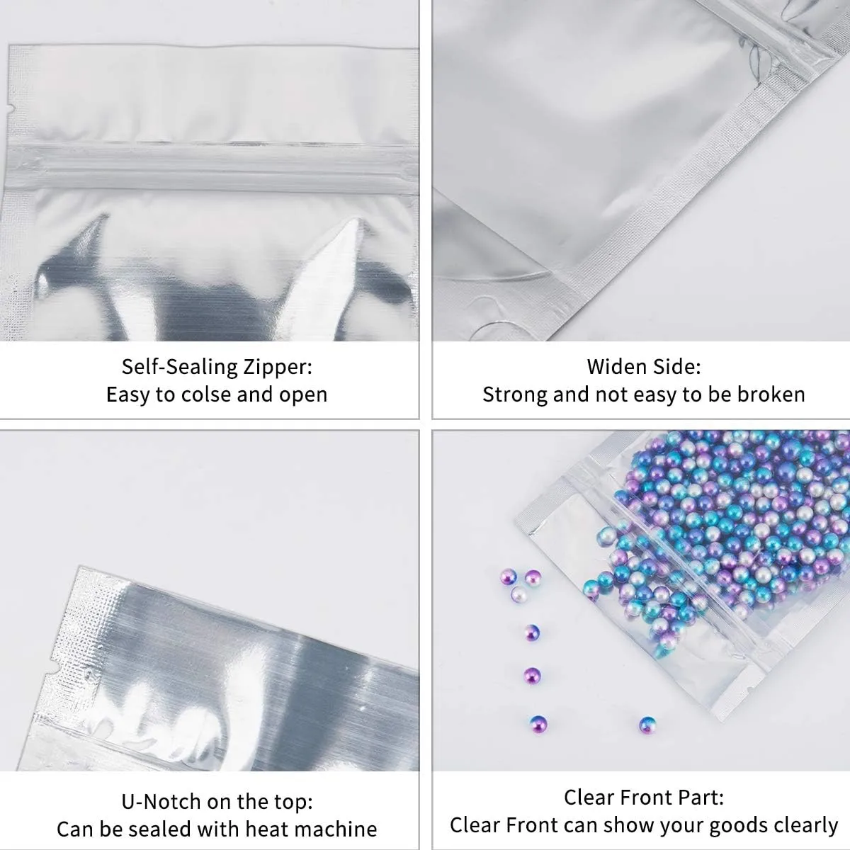 200 Pack Mylar Bags with Window for Food Storage and Resealable for Small Business Packaging Bag Supplies Great for Party Favor Food Storage (Silver, 5x8Inches)