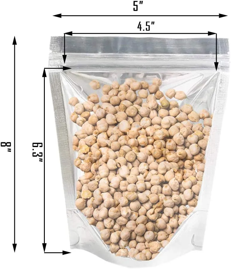 200 Pack Mylar Bags with Window for Food Storage and Resealable for Small Business Packaging Bag Supplies Great for Party Favor Food Storage (Silver, 5x8Inches)