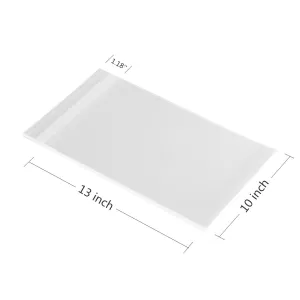 200ct Clear Cello Bags Adhesive 10 x 13-1.4 mils Self Sealing OPP Plastic Gift Bags for Clothing T-shirt Storage Envelope Gift Cellophane Wrap (10'' x 13'')