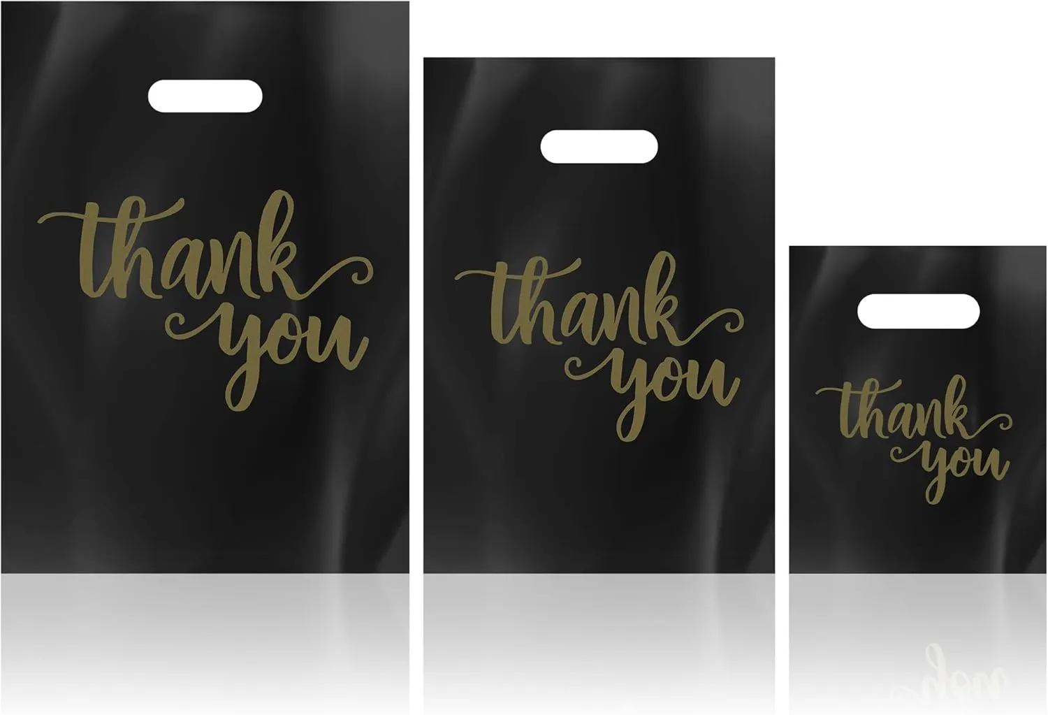 200Pcs Thank You Shopping Bags for Small Business with Handles, 3 Size Iclude 13.8x9.8 In, 11.8x7.9 In, 7.9x5.9 In, Retail shopping bags for Craft Shows, Clothes, Party Favors (Black)