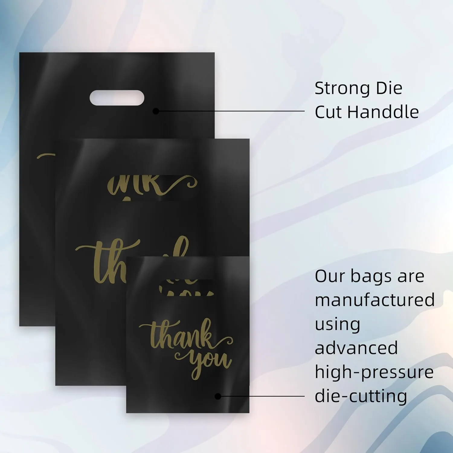 200Pcs Thank You Shopping Bags for Small Business with Handles, 3 Size Iclude 13.8x9.8 In, 11.8x7.9 In, 7.9x5.9 In, Retail shopping bags for Craft Shows, Clothes, Party Favors (Black)