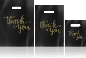 200Pcs Thank You Shopping Bags for Small Business with Handles, 3 Size Iclude 13.8x9.8 In, 11.8x7.9 In, 7.9x5.9 In, Retail shopping bags for Craft Shows, Clothes, Party Favors (Black)
