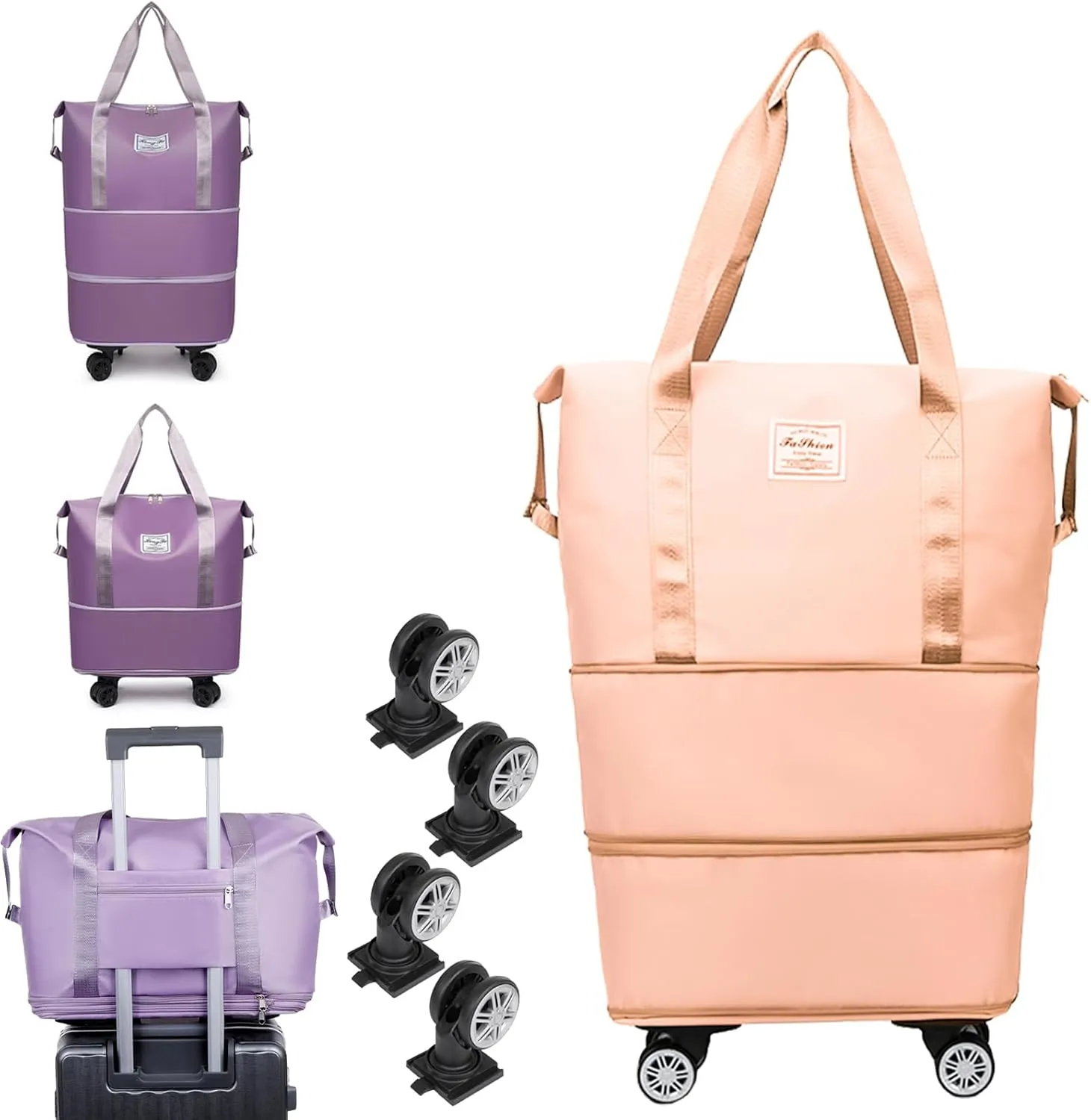 2025 New Large Capacity Travel Bag - Universal Wheel Removable, 27L-50L Foldie Travel Bags Expandable (Pink)