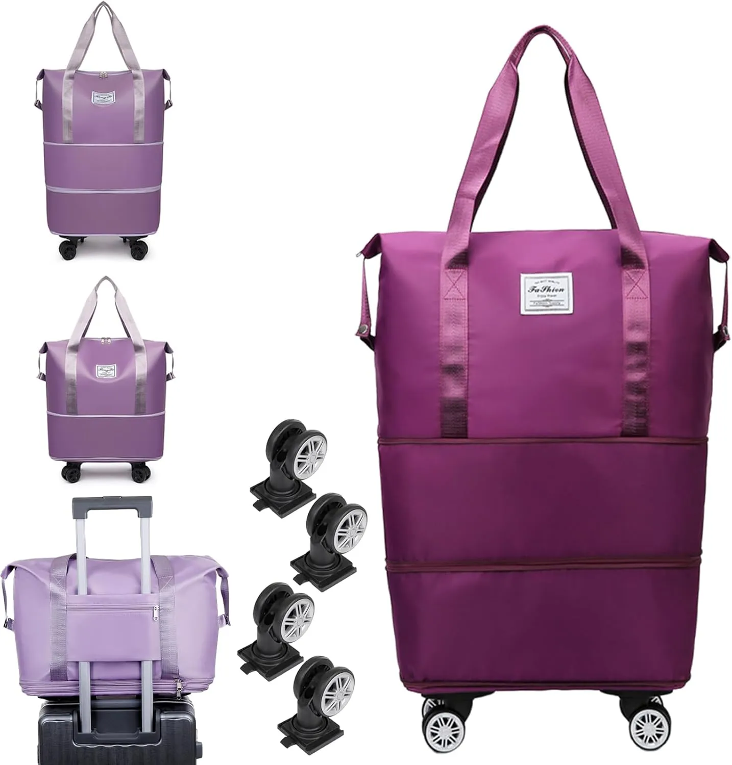 2025 New Large Capacity Travel Bag - Universal Wheel Removable, 27L-50L Foldie Travel Bags Expandable (Purple Red)