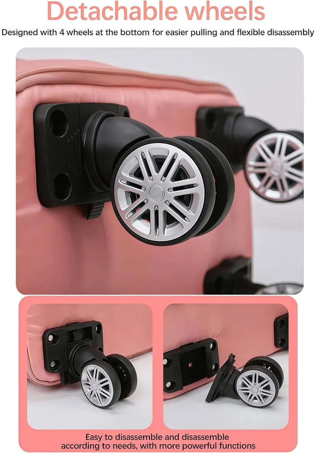 2025 New Pepepo Travel Bag with Wheels, Pepepo Large Travel Bag with Wheels, Expandable Foldable Duffle Bag, Large Capacity Wide-Open Travel Cosmetic Bag, Dry and Wet Separation (PINK)