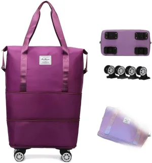 2025 New Pepepo Travel Bag with Wheels, Pepepo Large Travel Bag with Wheels, Expandable Foldable Duffle Bags, Dry and Wet Separation (PURPLE RED)