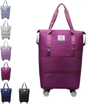2025 New Travel Bag with Wheels, Expandable Foldable Duffle Bag,Dry and Wet Separation,Large Capacity Wide-Open Travel Cosmetic Bag (Dark purple)