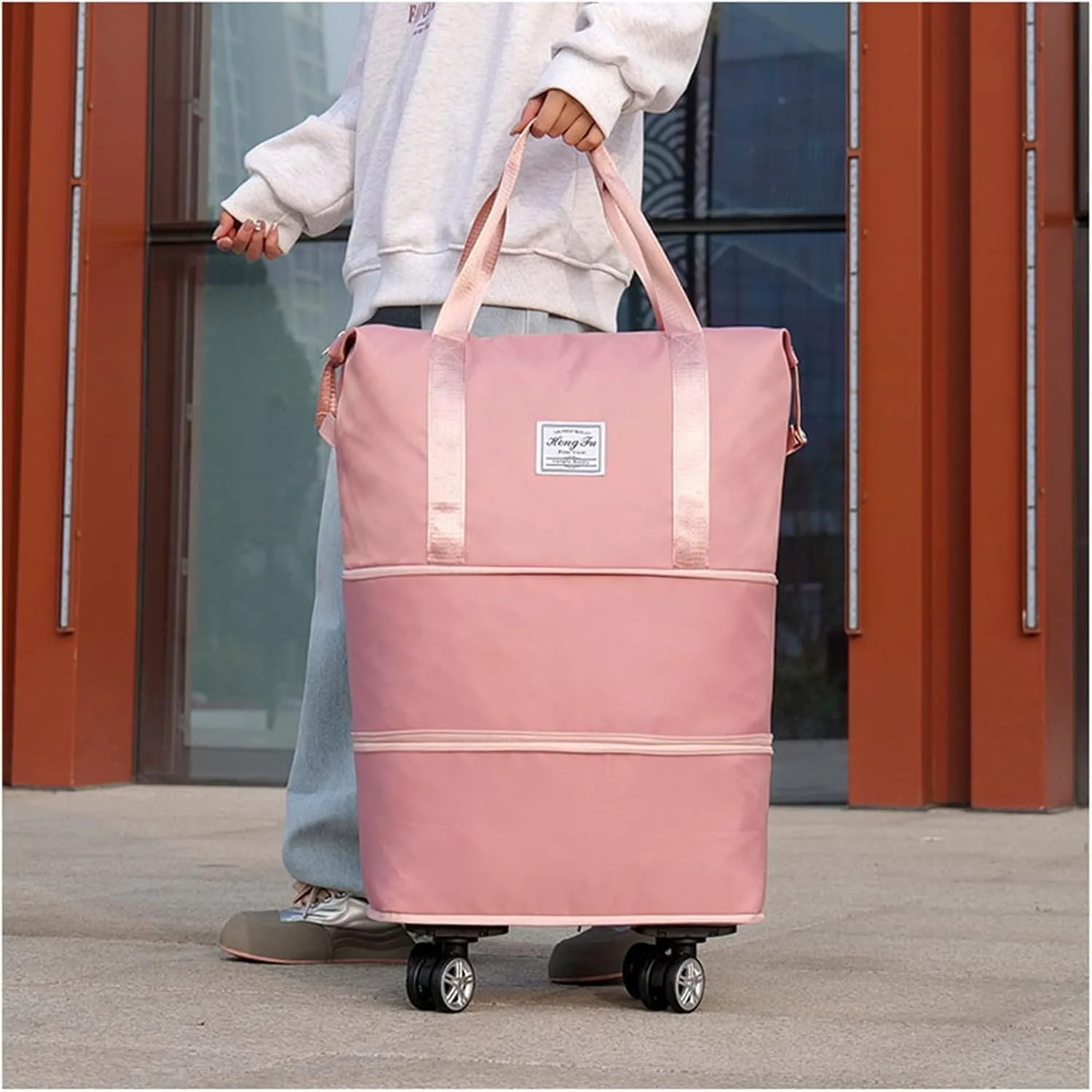 2025 New Travel Bag with Wheels, Expandable Foldable Duffle Bag,Dry and Wet Separation,Large Capacity Wide-Open Travel Cosmetic Bag (Light purple)