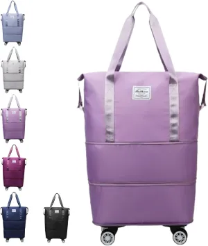 2025 New Travel Bag with Wheels, Expandable Foldable Duffle Bag,Dry and Wet Separation,Large Capacity Wide-Open Travel Cosmetic Bag (Light purple)