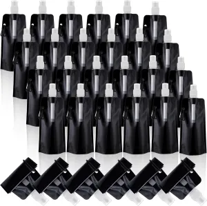 24 Pack Collapsible Water Bottles Bulk 16oz Foldable Water Bottles with Carabiner Reusable Drinking Leak Proof Container Bags for Sports Biking Hiking Camping Travel Outdoor(Black)