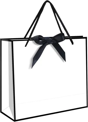 25 Pack Gift Bags with Bow Ribbon - Horizontal Paper Gift Sacks Bulk for Women, Men, Birthday, Wedding, Bridesmaid, Party Favor, Shopping, Retail (White, 12.6x4.3x10.5 Inch (Pack of 25))