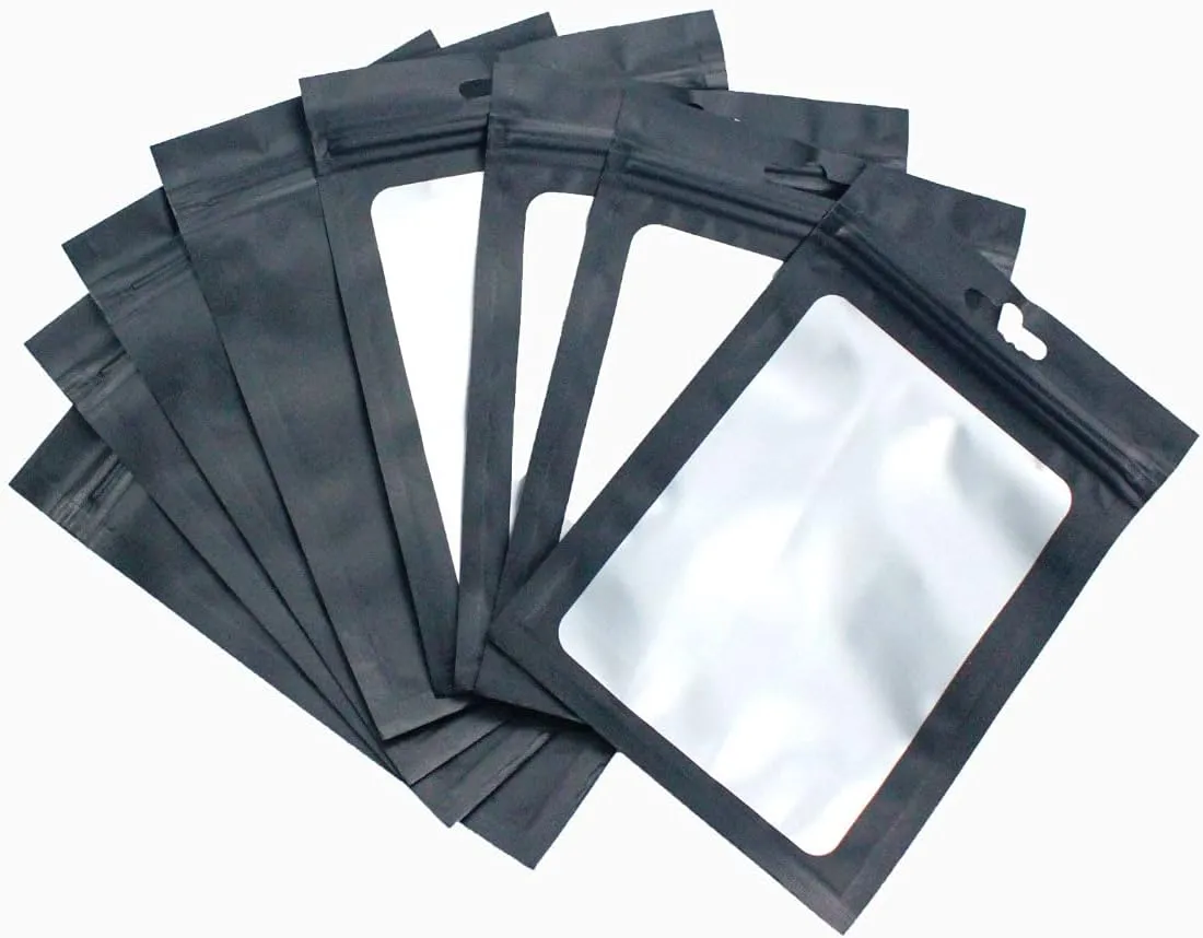 250 Pack- Smell Proof Resealable Mylar Pouch Bags, 4 x 6 Inches, Black with Food Grade Interior, Zero BPA, Candy, Eyelashes, Jewelry and More