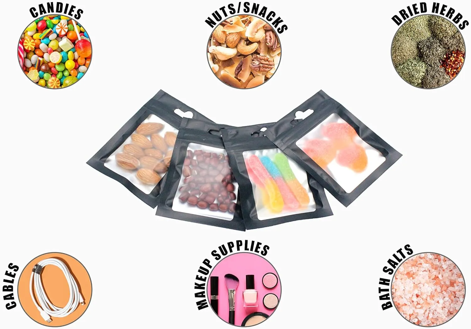 250 Pack- Smell Proof Resealable Mylar Pouch Bags, 4 x 6 Inches, Black with Food Grade Interior, Zero BPA, Candy, Eyelashes, Jewelry and More