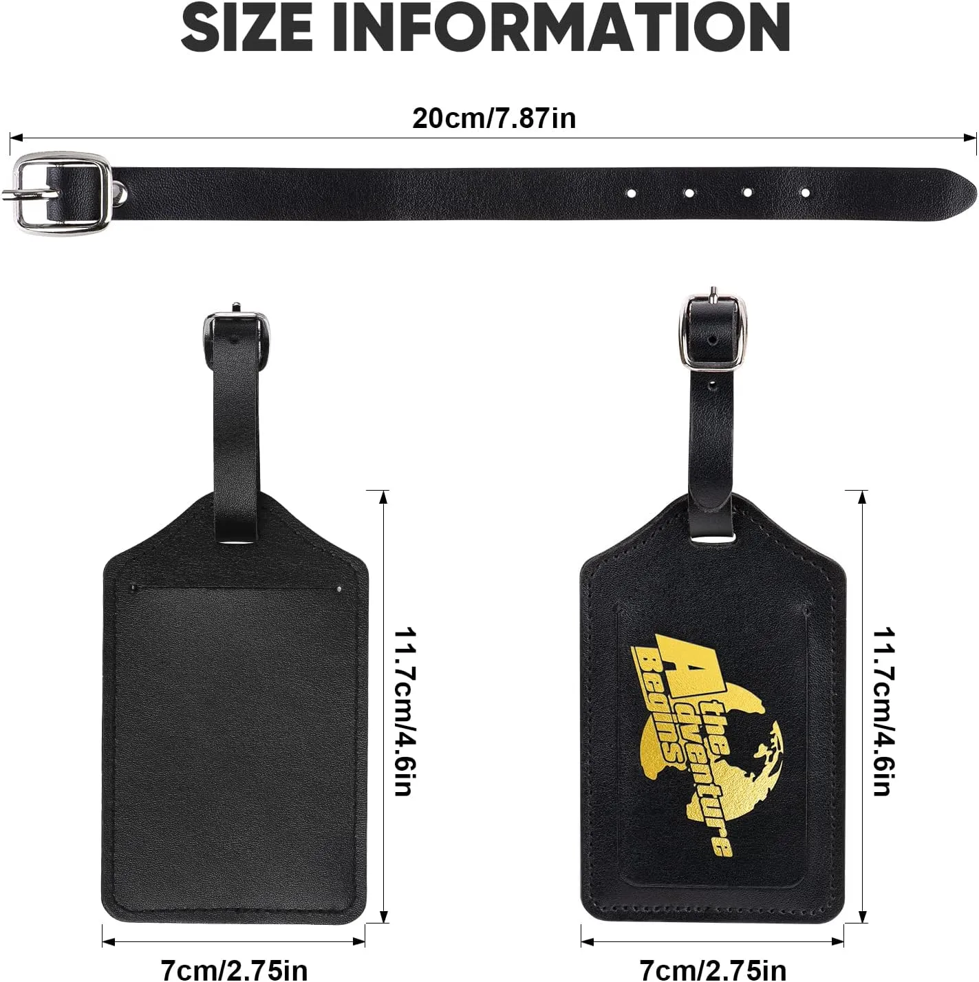 2X Luggage Straps with 1x Leather Luggage Tag, Adjustable TSA Approved Luggage Strap Belt for Suitcases/Travel Bags/Uprights/Duffels (Black Gold)