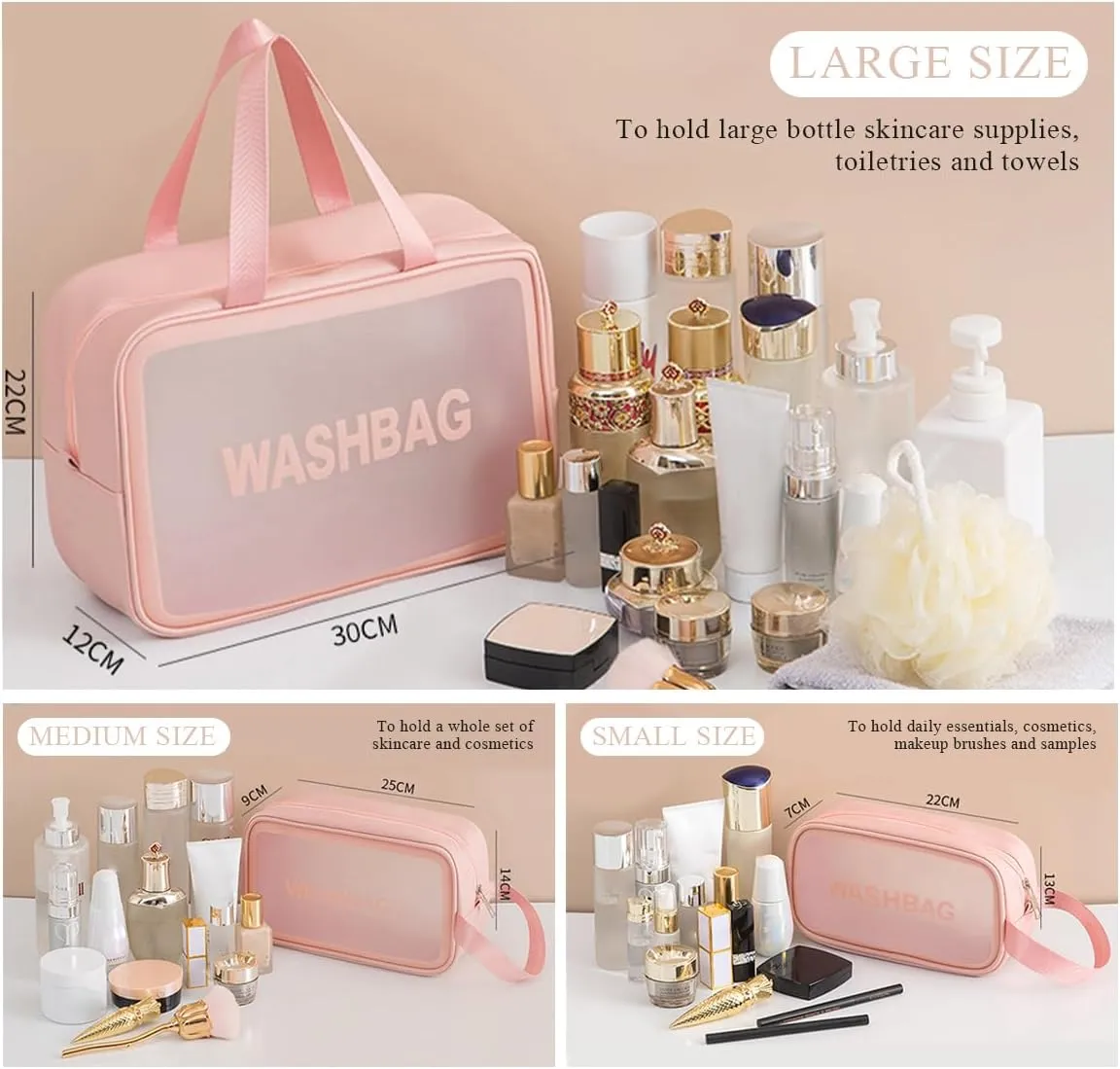 3 PCS Clear Toiletry Bag Cosmetic Makeup Bag Travel Toiletries Bag With Zipper And Handle PVC Waterproof Translucent Wash Bag Cosmetic Organizer For Bathroom Gym Business Trip Overnight