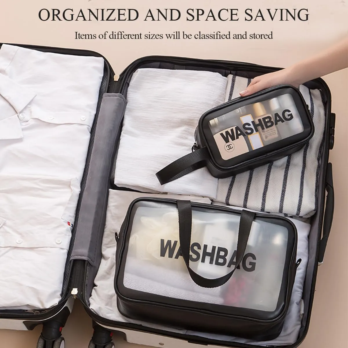 3 PCS Clear Toiletry Bag Cosmetic Makeup Bag Travel Toiletries Bag With Zipper And Handle PVC Waterproof Translucent Wash Bag Cosmetic Organizer For Bathroom Gym Business Trip Overnight