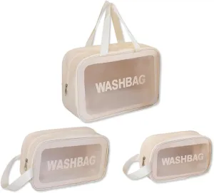 3 PCS Clear Toiletry Bag Cosmetic Makeup Bag Travel Toiletries Bag With Zipper And Handle PVC Waterproof Translucent Wash Bag Cosmetic Organizer For Bathroom Gym Business Trip Overnight