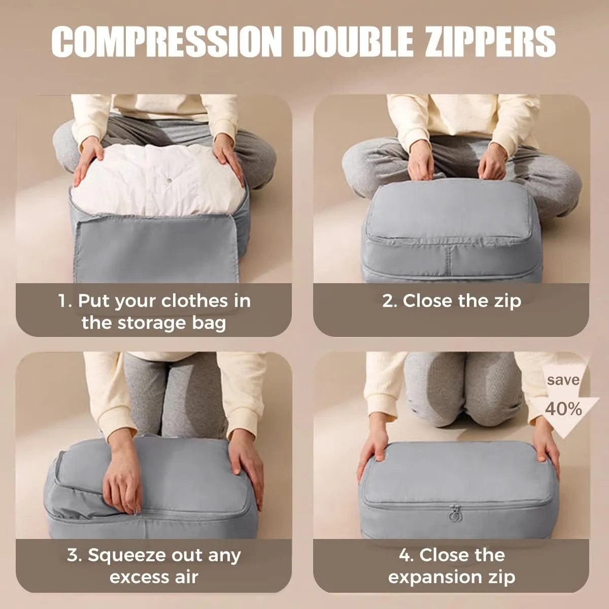 3 PCS Compression Packing Cubes for Suitcase Travel Luggage Organizer Bags Set Packing Organizers Compression Suitcase Bag Travel Essential Bag
