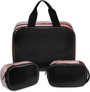3 PCS Travel Makeup Bag Set Colored Abstract Translucent Cosmetic Bags Portable Toiletry Bag for Women Makeup & Skincare Storage for Travel & Daily Use