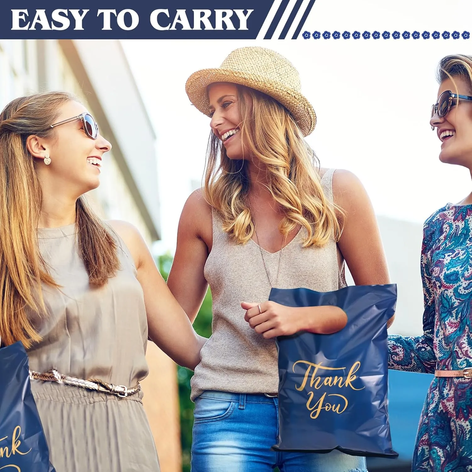 300 Pcs Thank You Bags for Business Small, 3 Size Shopping Bags for Small Business, Plastic Gift Bags with Handle, Reusable Packaging Bags for Wedding Party Stores Packaging Wholesale Goodie Bags