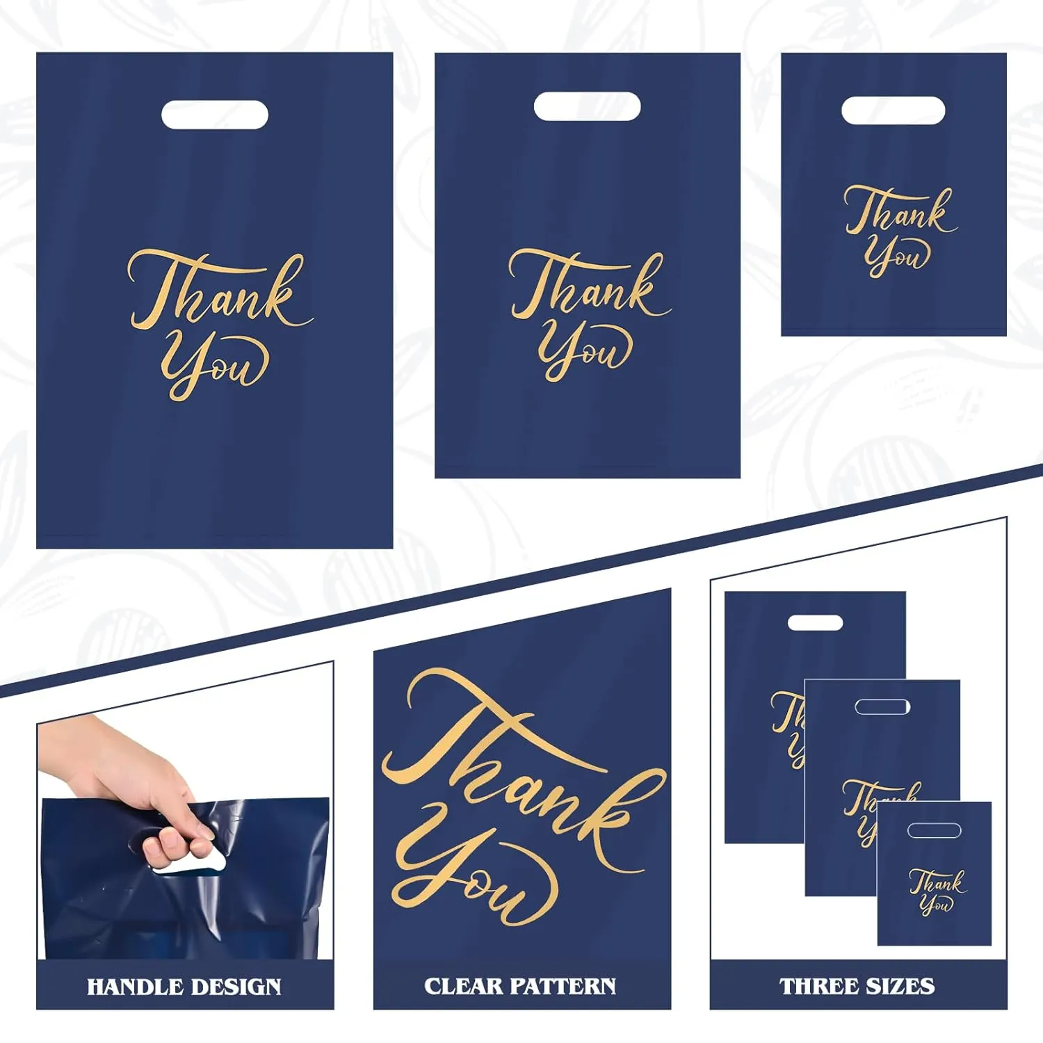 300 Pcs Thank You Bags for Business Small, 3 Size Shopping Bags for Small Business, Plastic Gift Bags with Handle, Reusable Packaging Bags for Wedding Party Stores Packaging Wholesale Goodie Bags