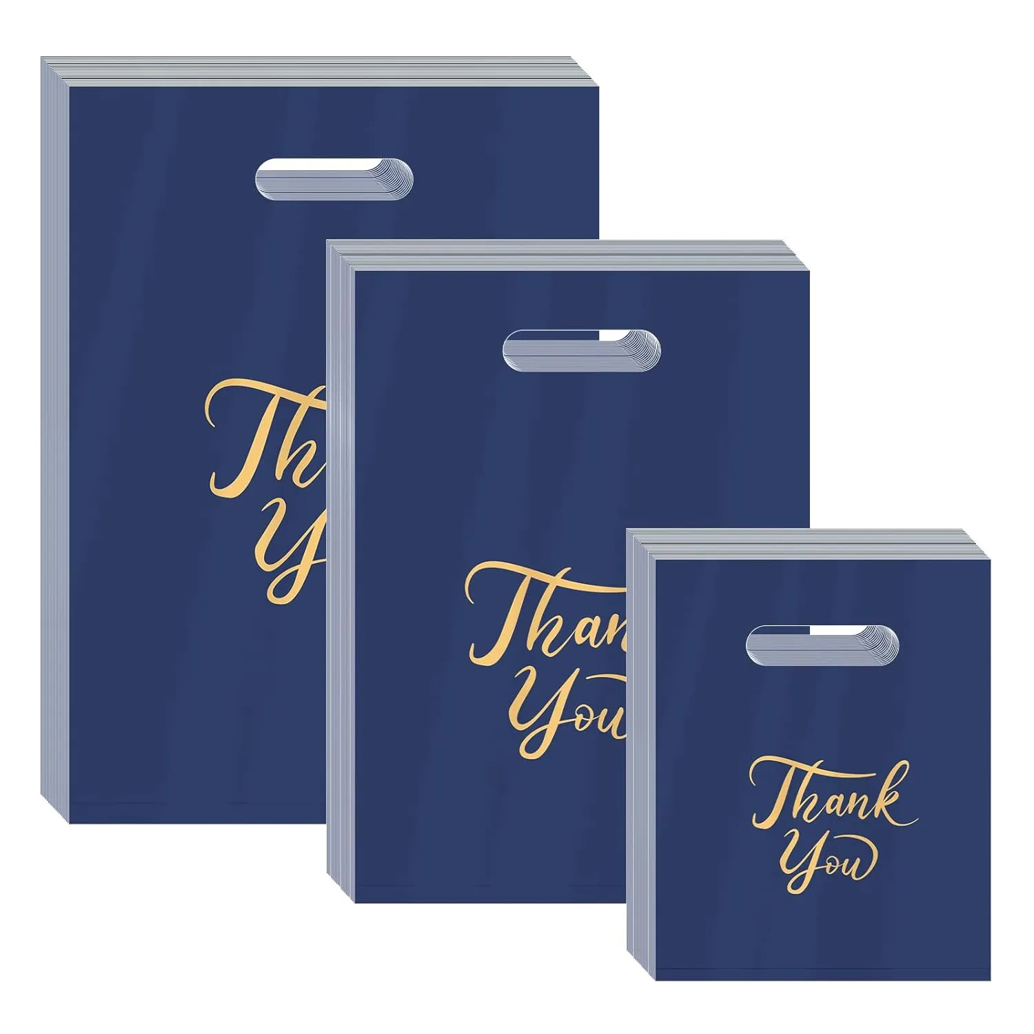 300 Pcs Thank You Bags for Business Small, 3 Size Shopping Bags for Small Business, Plastic Gift Bags with Handle, Reusable Packaging Bags for Wedding Party Stores Packaging Wholesale Goodie Bags