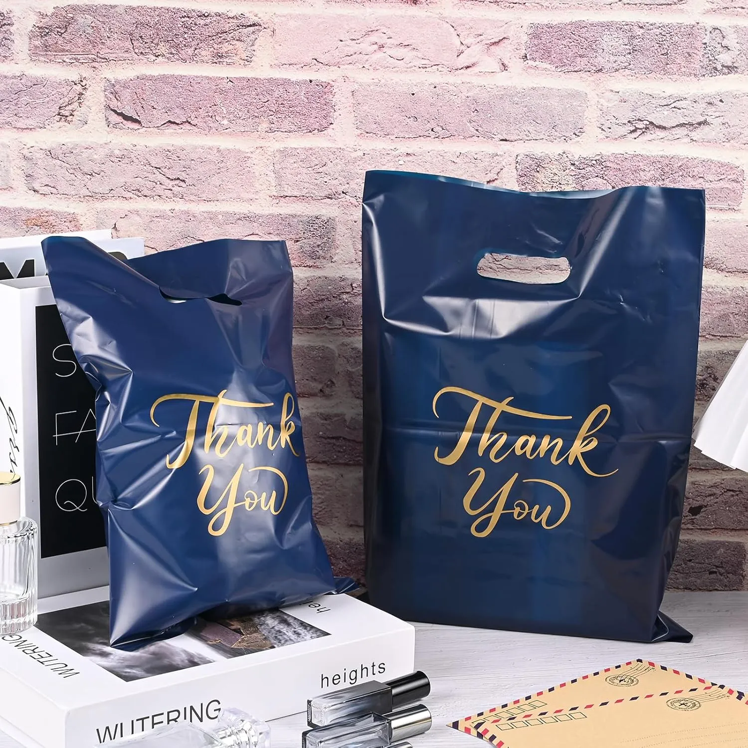 300 Pcs Thank You Bags for Business Small, 3 Size Shopping Bags for Small Business, Plastic Gift Bags with Handle, Reusable Packaging Bags for Wedding Party Stores Packaging Wholesale Goodie Bags