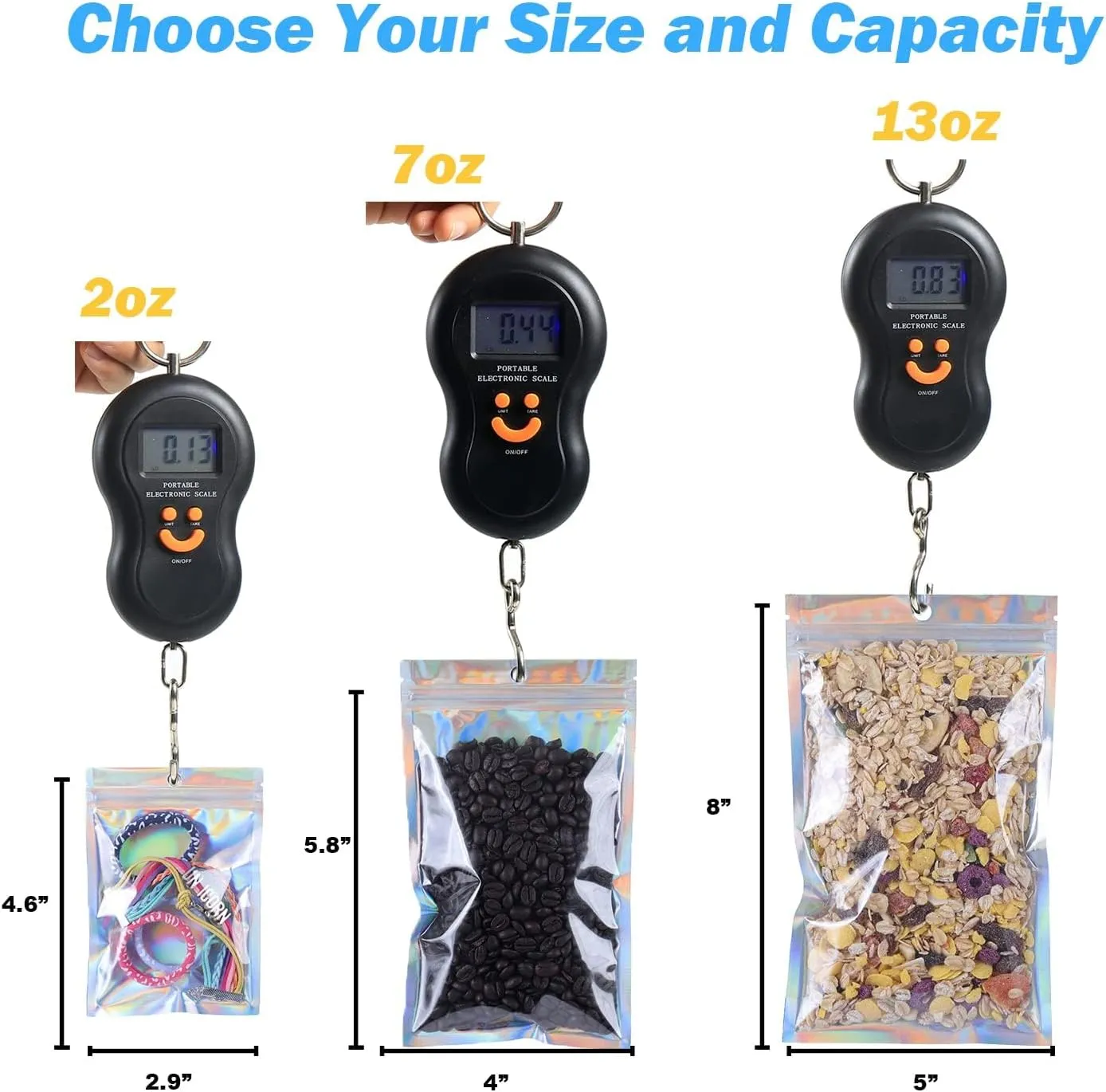 350 PCS 4x6 Smell Proof Mylar Bags for Food Storage, Resealable Mylar Bags for Kitchen Organization with Clear Window, Holographic Ziplock Packaging Bag for Candy, Cookies and Small Jewelry